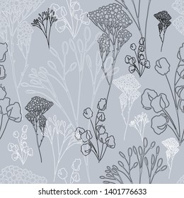 White and black twigs, Vector Drawing, Seamless background 