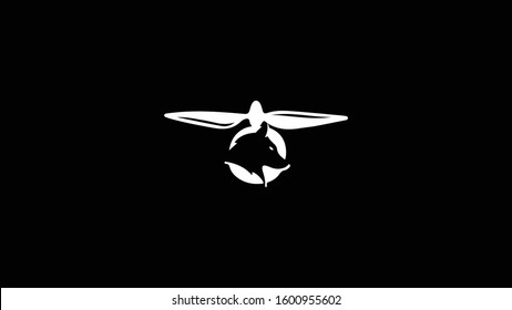 white and black unique wolf drone photography logo template.