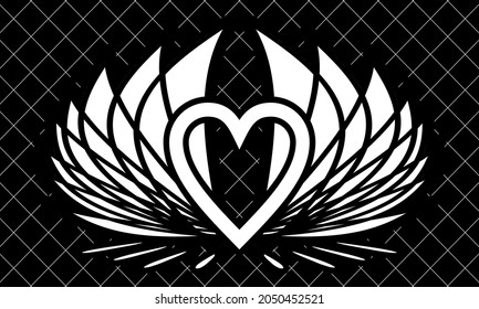 White black vector doodle art. illustration of heart and wings or flames