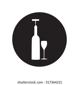 white and black  vector icons related to wine including wine bottle, wine glass, corkscrew. Classic flat icon. Vector illustration