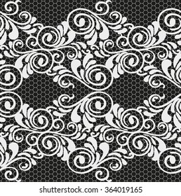 White and black vector seamless lace with a floral ornament, template. 