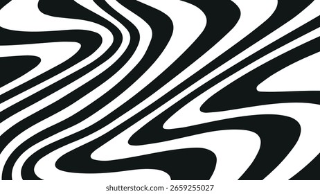 fundo de onda vertical branco e preto em estilo abstrato psicodélico dos anos 70 com curvas vintage fluindo, perfeito para pop art, gráficos de moda, cartazes de música e visuais de marca retro