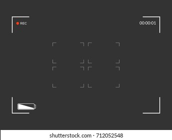 White and black viewfinder camera recording. Modern camera focusing screen. Vector illustration