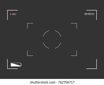White and black viewfinder camera recording. Modern camera focusing screen. Vector illustration
