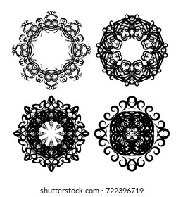 White and black Vintage frames and scroll elements,Floral background design, luxury mandala