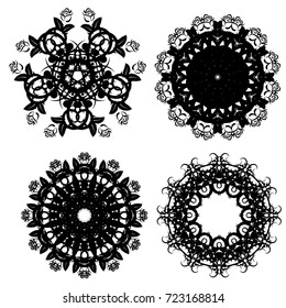 White and black Vintage frames and scroll elements,Floral background design, luxury mandala