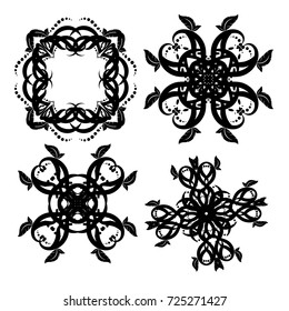 White and black Vintage frames and scroll elements, luxury mandala