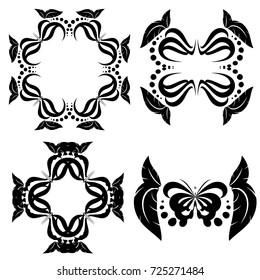 White and black Vintage frames and scroll elements, luxury mandala