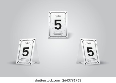 White and Black vintage Table Number Tent Card Mockup Number 5