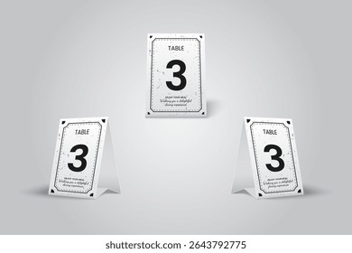 White and Black vintage Table Number Tent Card Mockup  Number 3
