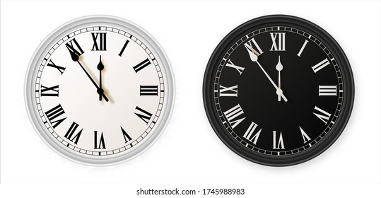 White and black wall office clock icon set. Design template closeup in vector. Mockup for branding and advertising isolated on white background. Vector illusration EPS 10