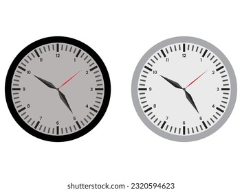 White and black wall office clock icon set. Design template closeup in vector. Mock-up for branding and advertise isolated