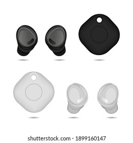 White and black wireless headphones and trackers. vector illustration.