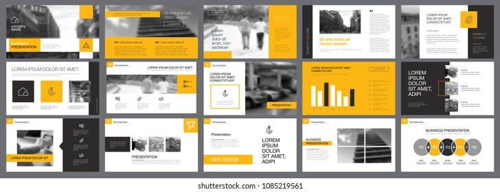White, black and yellow infographic design elements for presentation slide templates. Business and management concept can be used for annual report, advertising, flyer layout and banner design.