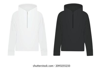 White And Black Zipper Hoodie. Vector Illustration