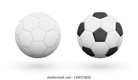 White and Black-White soccer balls isolated on white. Association football balls. Soccer equipment.