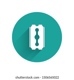 White Blade razor icon isolated with long shadow. Green circle button. Vector Illustration