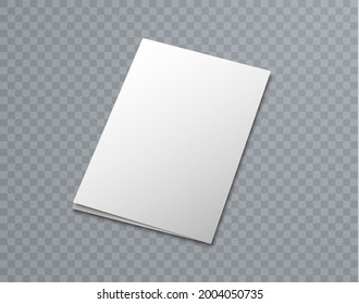 White blank 3D brochure on transparent background. Mockup flyer, booklet for the presentation of the cover of the report. Vector illustration.