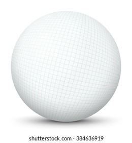White Blank 3D Vector Sphere with Mapped Squared Paper Texture -  Empty Clean Ball Template Isolated on White Background. Single Icon for School, Education and Study Design.