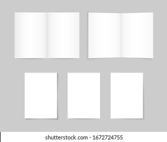 White Blank A4 / A5 Brochure. White paper, banner sheets with varied shadow. Brochure mockup