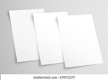 White blank A4 paper. Templates for presentation of the design of a flyer, cover or poster. Vector illustration, mockup brochure