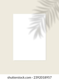 White blank A4 sheet mockup with palm leaf shadow