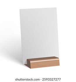 White Blank A4 Vertical Paper Card On Wooden Holder Stand. EPS10 Vector