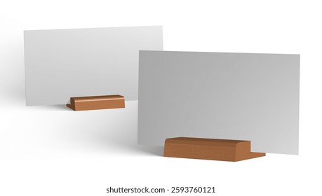 White Blank A4 Vertical Paper Card On Wooden Holder Stand. EPS10 Vector