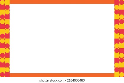 White blank abstract background with decorative red and orange circle and squares pattern as a frame. Suitable for invitation, card, banner, cover, and backdrop.