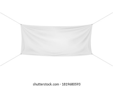 White blank advertising banner, realistic vector mockup. Empty horizontal rectangular fabric banner, mock-up. Template for design.