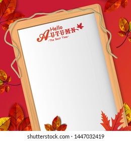 White blank with autumn maple leaves on background. Nature fall template for design banner, ticket, leaflet, card, poster and so on.