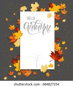 White blank with autumn maple leaves on background. Nature fall template for design banner, ticket, leaflet, card, poster and so on.