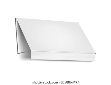 White Blank Awning, Realistic Vector Mockup. Outdoor Canopy, Mock-up. Tent Roof For Building Facade, Template For Design