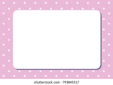 White blank background on cute absract geometric polka dot white and pink pattern. Horizontal page. Album orientation. Vector illustration. Card. 