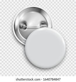 White blank badge, round button, pin button isolated. Vector template, vector realistic illustration, mockup. -Vector