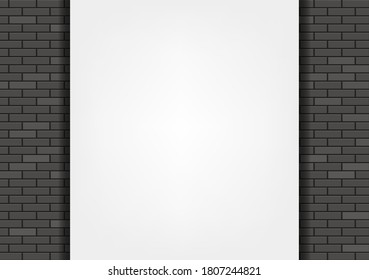 White blank banner on a black brick wall. Vector background
