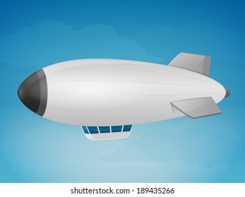 White Blank Blimp (zeppelin) Flying In The Sky Vector Illustration