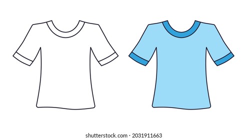 White blank and blue colored t-shirt isolated cartoon vector template icon