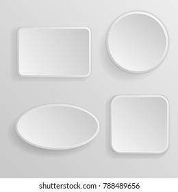 White blank buttons. 3d icons. Vector illustration