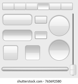 White blank buttons. Web interface icons. Vector 3d illustration