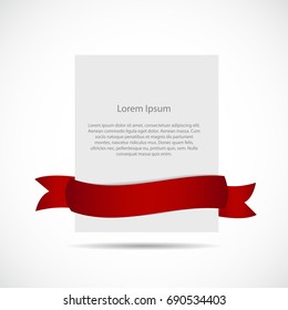 White Blank Card Template with Ribbon. Vector Illustration. EPS10