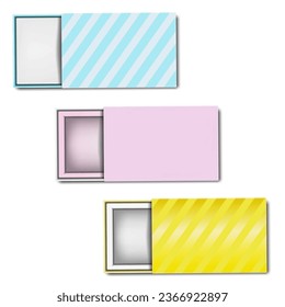White blank cardboard box with sliding lid, top view. Gift packaging vector mock-up. Color design. Easy to recolor