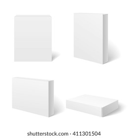 White Blank Cardboard Package Box In Different Positions. Vector Template. Cardboard Boxes Templates, Package And Container Illustration