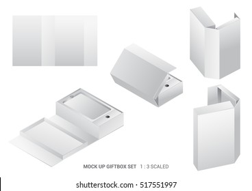White blank cardboard package box in different positions. Vector template.