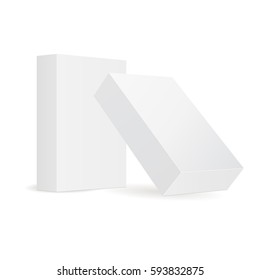 White blank cardboard package box isolated. Rectangular cardboard boxes mockups for design, branding, logo. Vector illustration