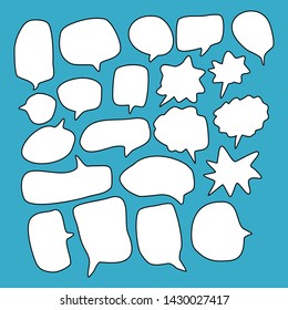 white blank cartoon speech bubbles collection with different shape isolated on blue background vector illustration