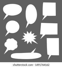 white blank cartoon speech bubbles set with different shape isolated on grey background. vector illustration