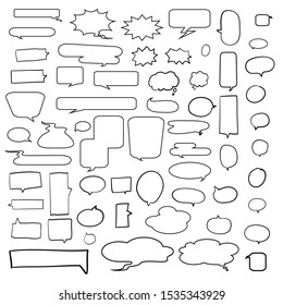 white blank cartoon speech bubbles with different shape set on white background