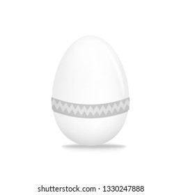 White blank chicken egg with patterned decorative sleeve band, template for Easter holiday. Realistic vector illustration.