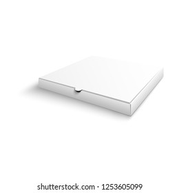 White blank closed pizza box mock up vector illustration in realistic style isolated on white background - carton package with empty space for pizzeria or restaurant branding and advertising.